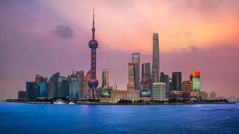 water, nature, office building exterior, purple, financial district, sunset, sphere, building exterior, China, spire, Shanghai, tower, modern, sky, sea