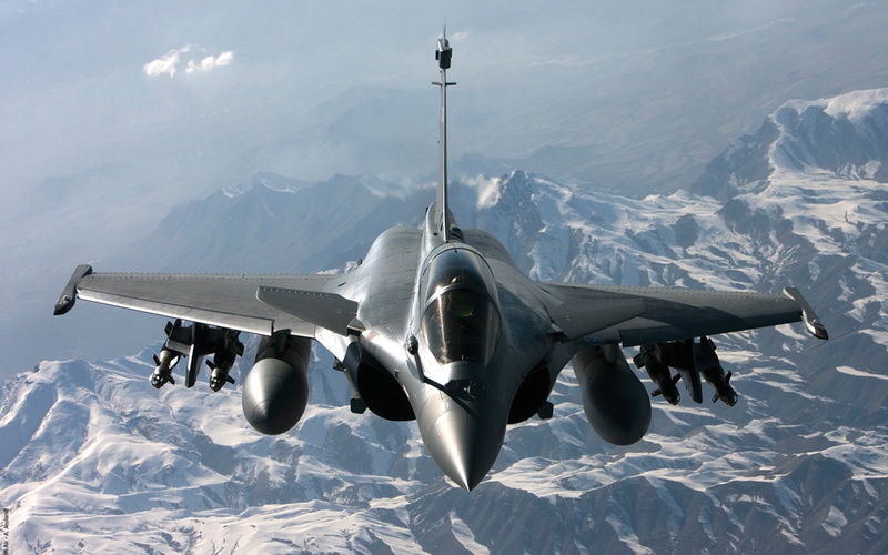 transportation, mountain, mountain range, plane, no people, stealth, single object, explosive, 2K, army, dassault rafale, air vehicle, snowcapped mountain
