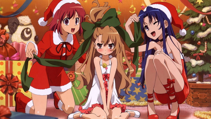 decoration, Aisaka Taiga, halloween, Santa costume, mask, people, three, Toradora!, Kawashima Ami, disguise, holiday - event, human representation, Kushieda Minori