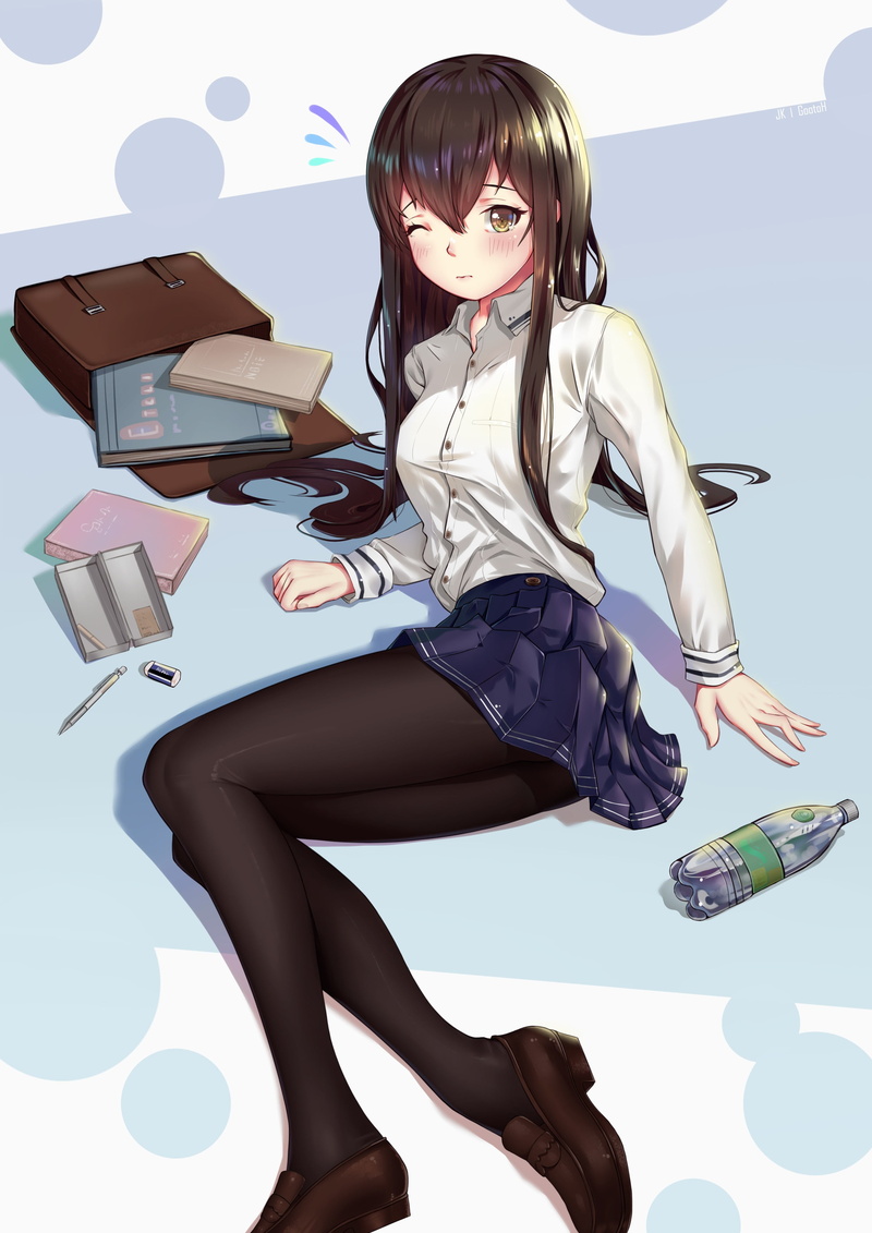 skirt, 2K, stockings, fantasy, brunette, high heels, yellow eyes, books, fashion, beautiful woman, young adult, beauty, one person, anime girls, anime