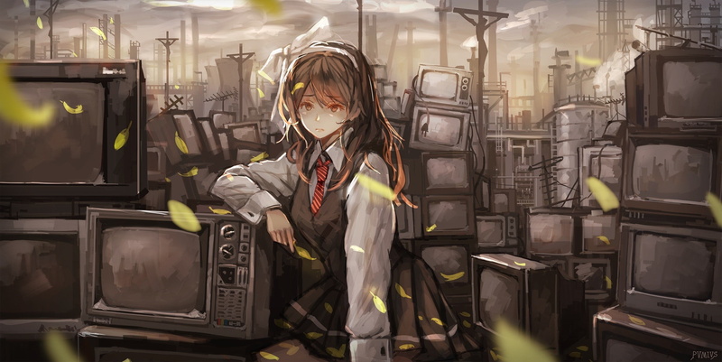 long hair, brown eyes, brunette, anime girls, anime, 1080P, skirt