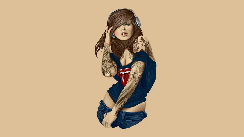 Rolling Stones, lifestyles, women, hairstyle, girls, artwork, headphones, holding, one person, beige background, child, leisure activity, cut out, clip