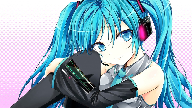 close-up, blue eyes, blue hair, headscarf, beauty, anime girls, real people, looking at viewer, portrait, one person, headshot, headsets, music, leisure activity