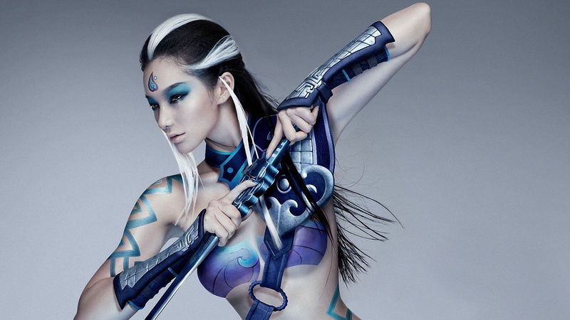 brunette, women, body paint, Asian, face paint, cosplay, 1080P