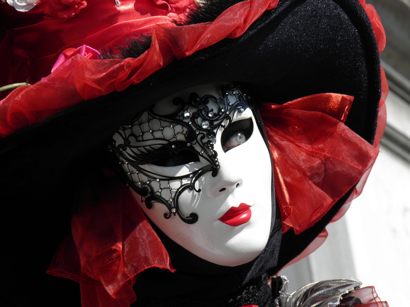 spooky, carnival - celebration event, disguise, woman, venetian mask, festival, wearing, 4K, costume, white, arts culture and entertainment, red, fear