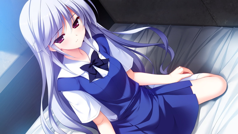 Grisaia No Kajitsu, Anime Girls, Visual Novel, 2K, Kazuki Kazami, anime, School Uniform, Long Hair, White Hair