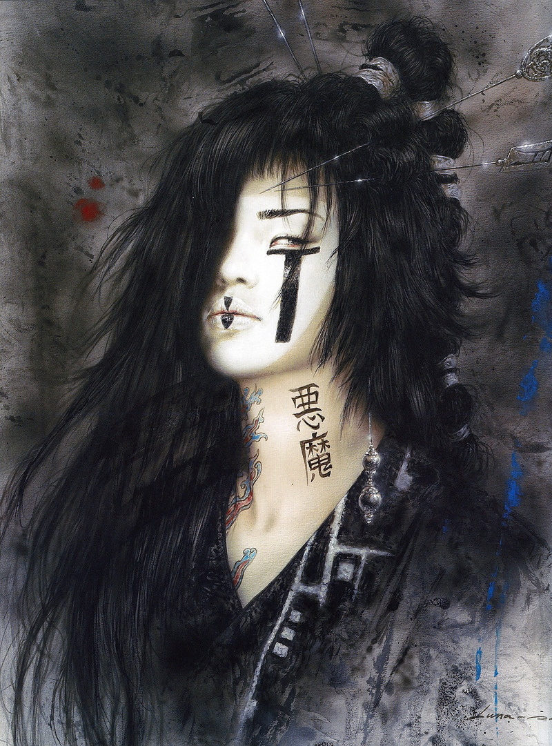 Dead Moon, black hair, long hair, fantasy art, communication, hair, adult, arts culture and entertainment, hairstyle, young adult, portrait, text, lifestyles