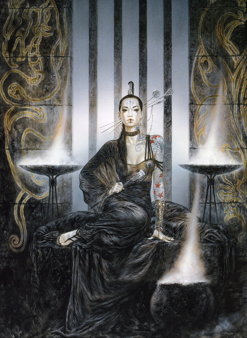 Luis Royo, fantasy art, women, tattoo, 720P, Dead Moon