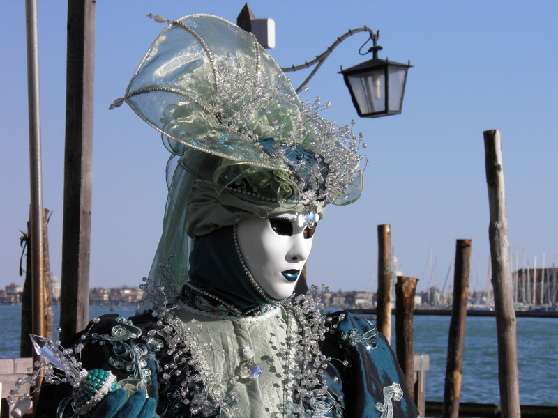 4K, venetian mask, carnival - celebration event, disguise, clothing, plant, real people, water, person, mask of venice, wearing, near, sky, mask, outdoors