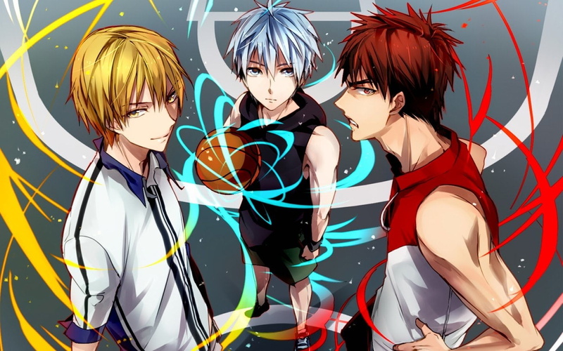 studio shot, lifestyles, females, Taiga Kagami, group of people, representation, Anime, front view, hairstyle, Ryōta Kise, Tetsuya Kuroko, males, creativity