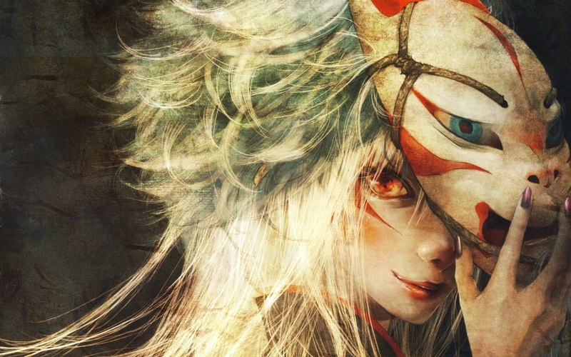 mask - Disguise, anime, white, 2K, spooky, looking, fashion, hair, females, beautiful woman, red eyes, real people, young Adult, mystery, fantasy, beauty Product