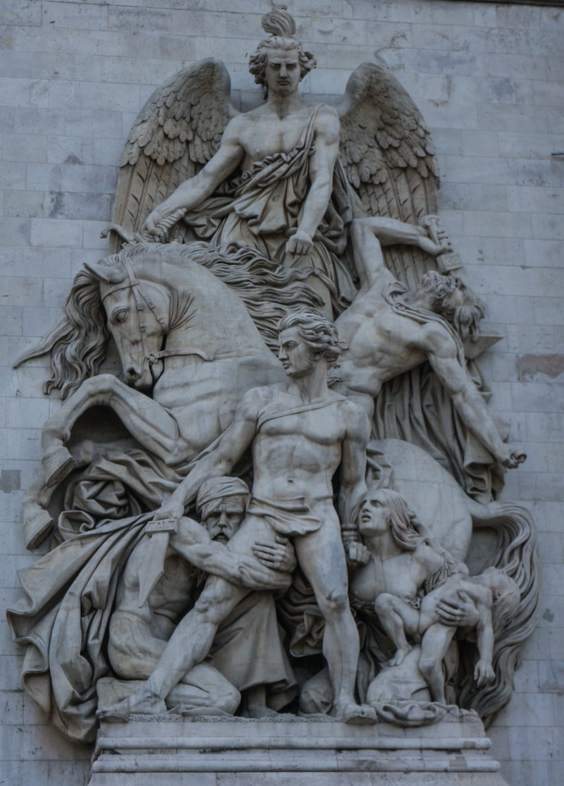 day, wall - building feature, de, arc, outdoors, france, female likeness, human representation, champs elysées, built structure, places of interest, no people