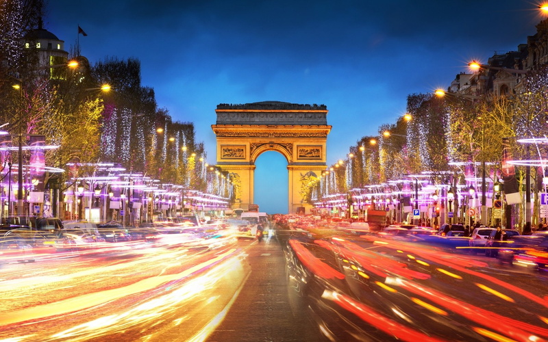 Arc De Triomphe, Champs-Élysées, Night, Arch, Street, Light, Paris, Colorful, 1080P, Monument, Monuments, France, Building, Time-Lapse