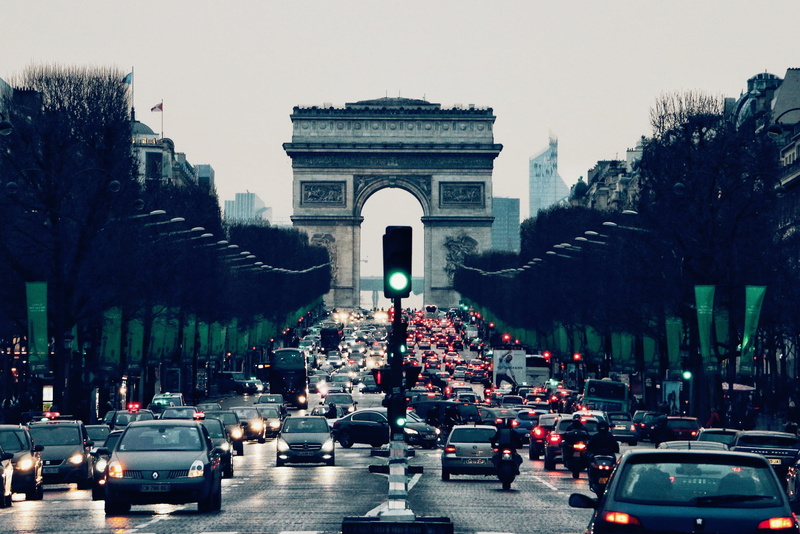 car, urban Scene, avenue, famous Place, triomphe, paris - France, france, traffic, travel, places, structure, road, avenue des Champs-Elysees, sky, transportation