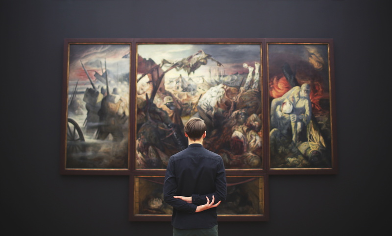 mid adult men, looking, men, watching, museum, mid adult, picture frames, indoors, 5K, exhibition, standing, creativity, frame, one person, rear view