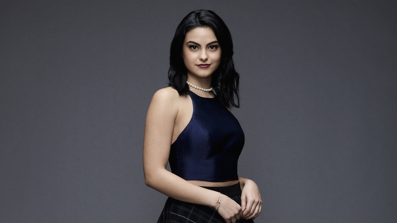 Camila Mendes, wearing, Riverdale, Veronica Lodge, 1080P, dress, halter, black, woman
