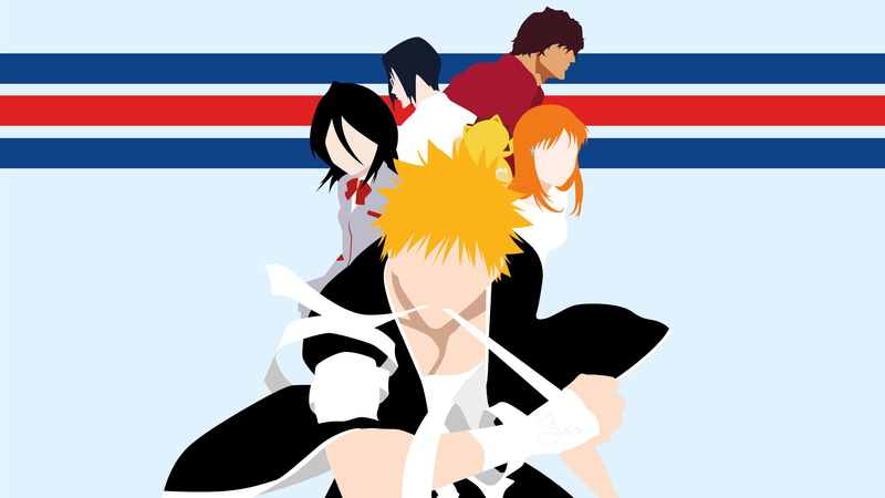 Ichigo Kurosaki, Uryu Ishida, Rukia Kuchiki, Orihime Inoue, Bleach, 4K, Yasutora Sado, Minimalist