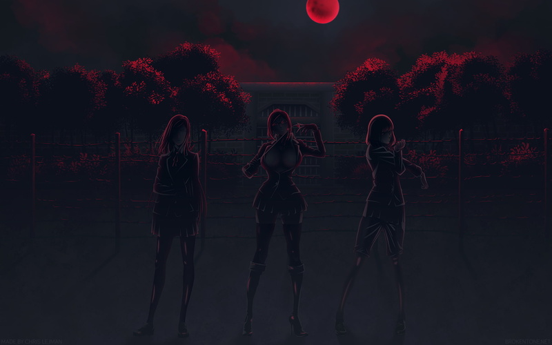 digital composite, real people, plant, full length, illuminated, tree, anime girls, young adult, Midorikawa Hana, people, women, lifestyles, Kangoku Gakuen