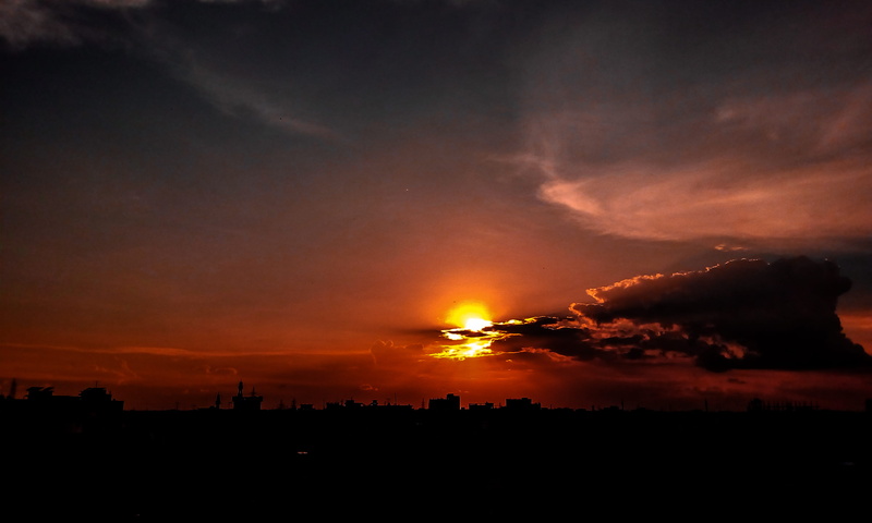 sunset, dramatic sky, dhaka, building exterior, environment, night, scenics - nature, no people, nature, orange color, illuminated, sky, bangladesh, architecture