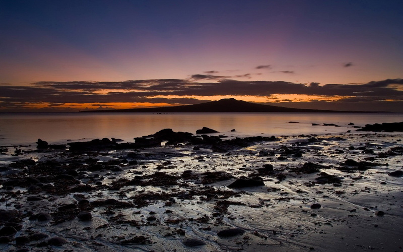 mountain, sky, solid, New Zealand, tranquil scene, Auckland, water, landscape, land, nature, cloud - sky, low tide, sunset, environment, travel destinations