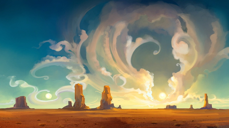 night, illustration, sunset, space, beauty in nature, desert, tranquility, panoramic, environment, horizon, landscape, 1080P, clouds, architecture, white