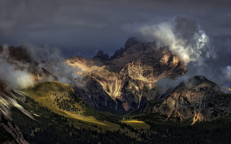 no people, Alps, smoke - physical structure, 1080P, tranquil scene, day, forest, non-urban scene, summer, formation, Italy, outdoors, beauty in nature