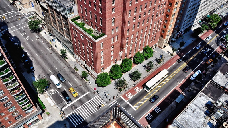intersections, building, built structure, apartments, residential district, balcony, land vehicle, motor vehicle, incidental people, office building exterior