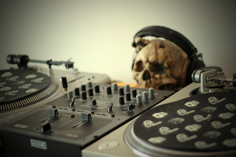 recording studio, selective focus, sound mixer, scratches, rane, table, vignette, wooden, arts culture and entertainment, brown, audio equipment, DJ, turntablism