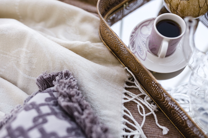 cup, clothing, textile, seating, Balcony, indoors, food and drink, black tea, high angle view, coffee - Drink, sewing, table, refreshment, oriental, drink