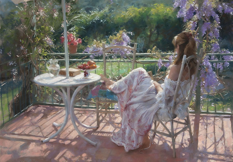 solar, patio, redondo, fruits, mood, girl, romero, holiday, flowers, vicente, 1080P, book, garden