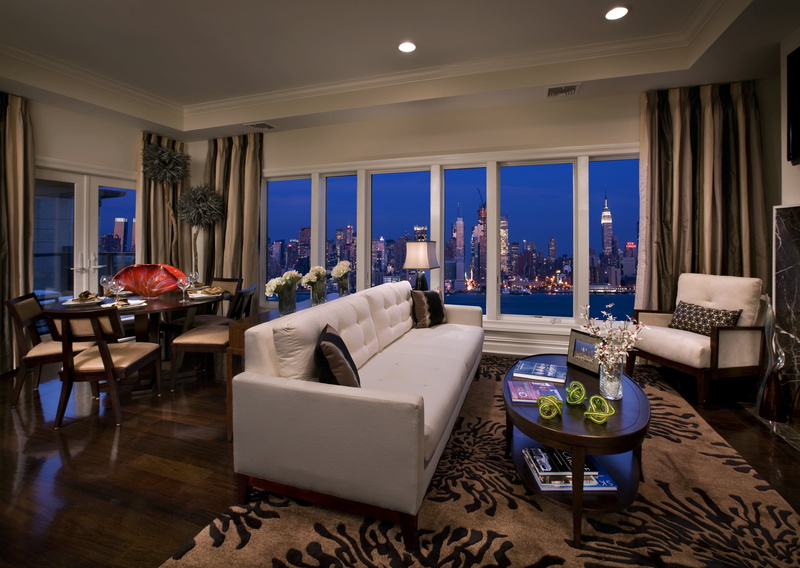 interiors, city, window, indoors, home Interior, apartment, modern, night, flooring, coffee table, domestic Room, white, carpet - Decor, no People, buildings