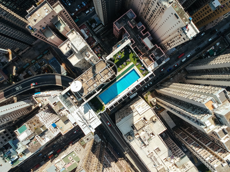 cityscape, rooftop, high angle view, aerial, birds ete, building exterior, outdoors, eye, blue, bird, skyscraper, hong kong, water, mode of transportation