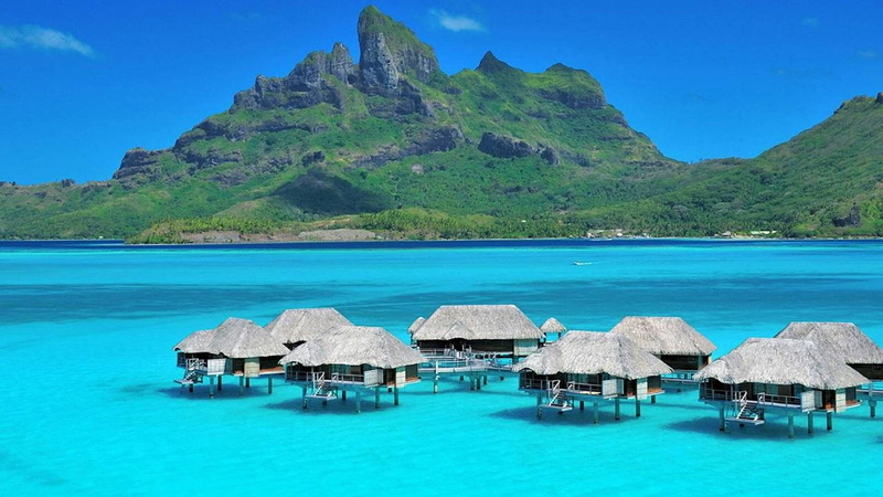 luxury, villas, water, aqua, lagoon, 2K, tahiti, tropical, background, desktop, bora, isl, blue
