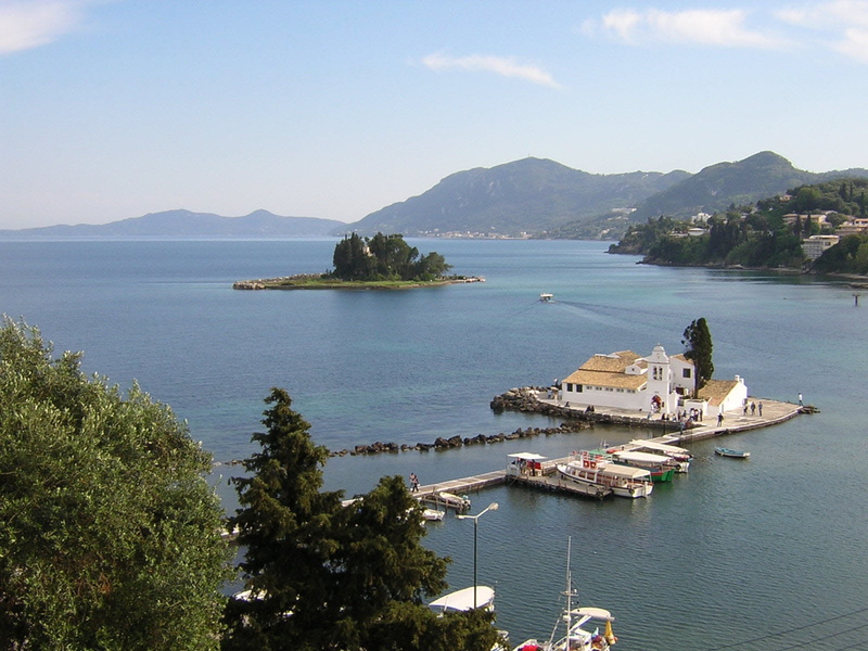 Monastery, plant, Corfu, Pontikonisi, scenics, photos, building exterior, nautical vessel, land, summer, tree, Kanoni, outdoors, 720P, no people, beauty in nature