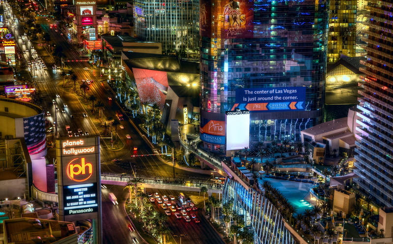 city street, motion, Evening, Dark, cosmopolitan, Planet Hollywood, ph, outdoors, Strip, brown, office building exterior, Night, signage, Crystals, mode of transportation
