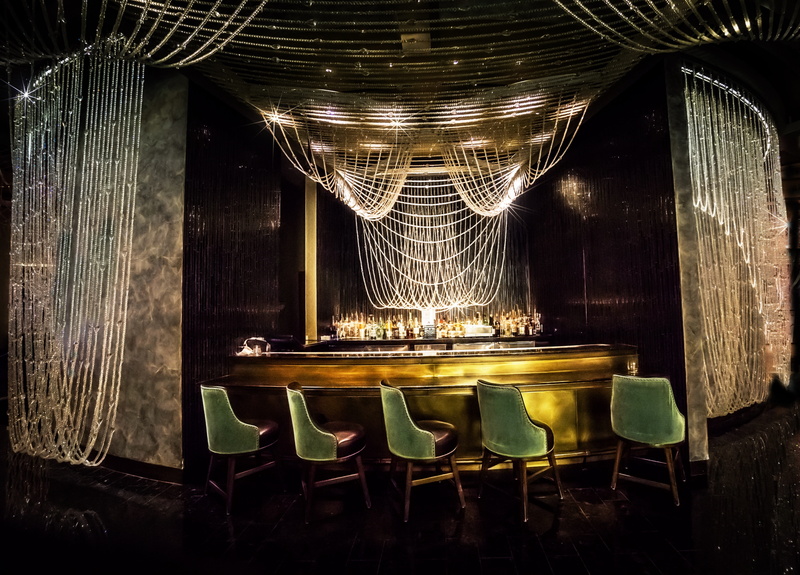 stage - performance space, five, glass - material, ceiling, indoors, arrangement, illuminated, casino, lighted, green, stools, lounge, bar, window, stage