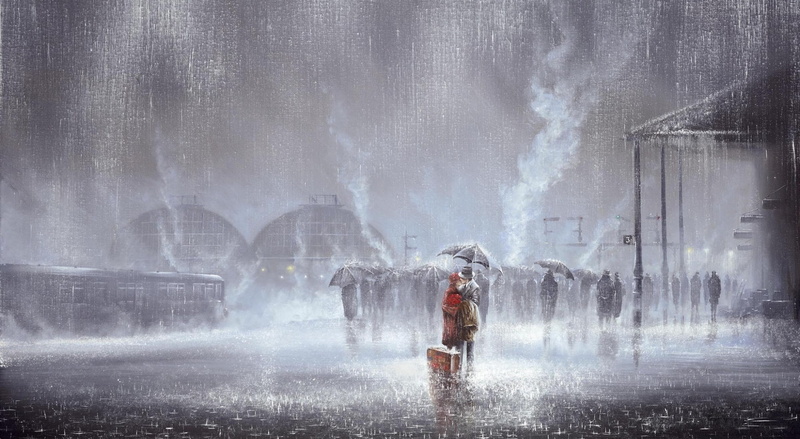 standing, adult, Rain, wet, 1080P, fog, environment, Romance, industry, architecture, Station, umbrella, one person, day, men, textured effect, full length