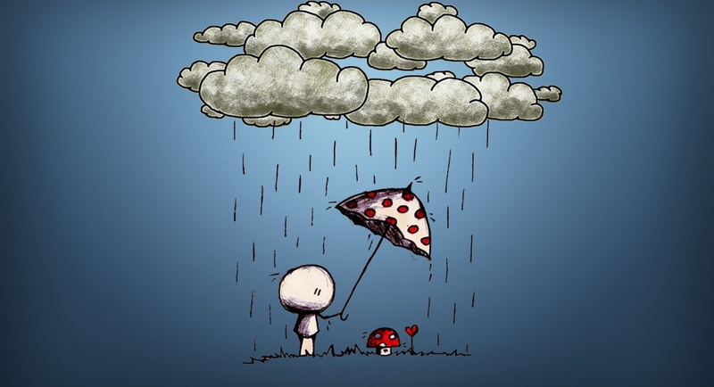 cloud - sky, umbrella, fantasy, reflection, story, Funny, sea, holding, love story, blue background, colored background, copy space, studio shot, digital composite
