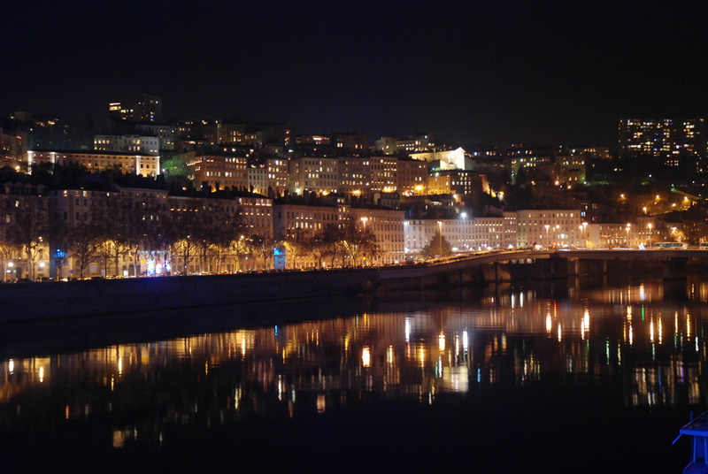 rhone, night, river, high angle view, no people, building exterior, built structure, water, nature, residential district, 6th arrondissement of lyon, city