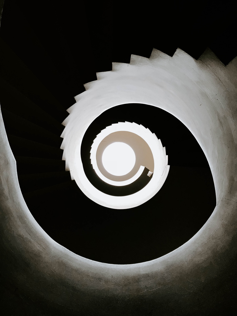 ideas, staircase, abstract, black, black Color, curve, light, stairs, modern design, spiral, black And White, circle, starircase, white, part Of, spirale