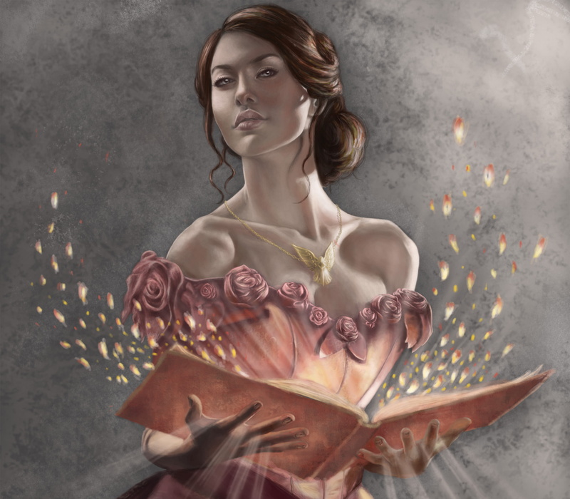Girl, Book, Women, Pendant, Fantasy, Dress, Light, Woman, 2K, Rose, Magic