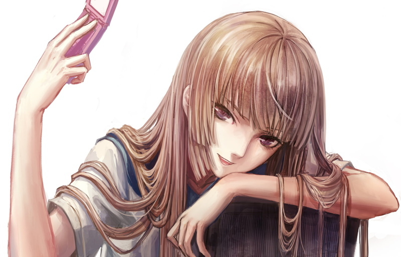 blonde, 720P, fuwa, seifuku, tempest, close, phone, white, zetsuen, hair, pink, eyes, aika, long, zhouran