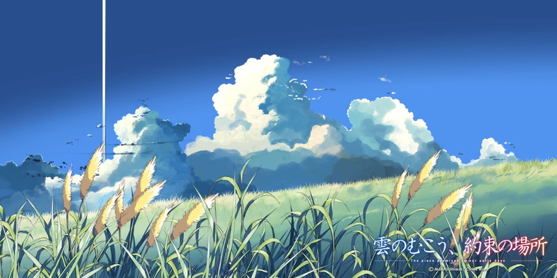 The Place Promised In Our Early Days, nature, plant, sky, Makoto Shinkai , sunlight, 720P, anime, grass, outdoors, tranquil scene, blue, idyllic, mountain