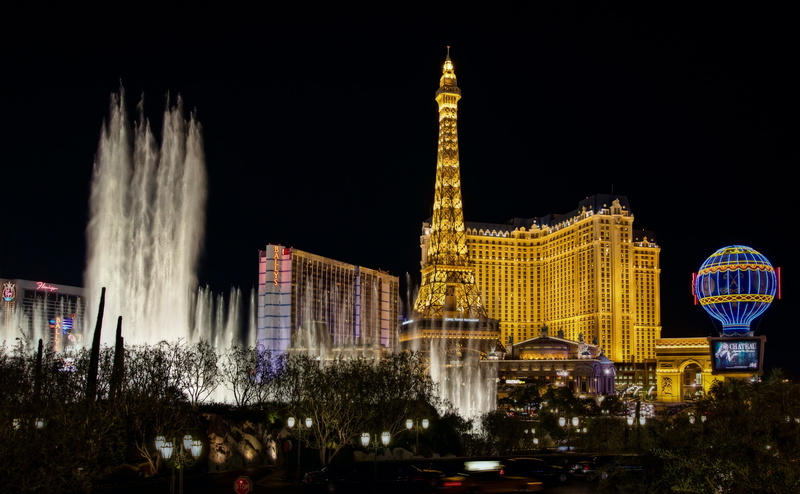 nature, Paris Hotel and Casino, city, landscape, eiffel tower, tower, night, Strip, building exterior, 4K, tourism, Vegas, financial district, Fountain