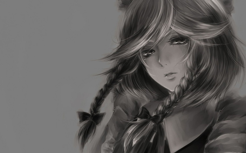 bangs, monochrome, studio shot, anime, headshot, portrait, beautiful woman, hairstyle, adult, indoors, women, lifestyles, Izayoi Sakuya, leisure activity