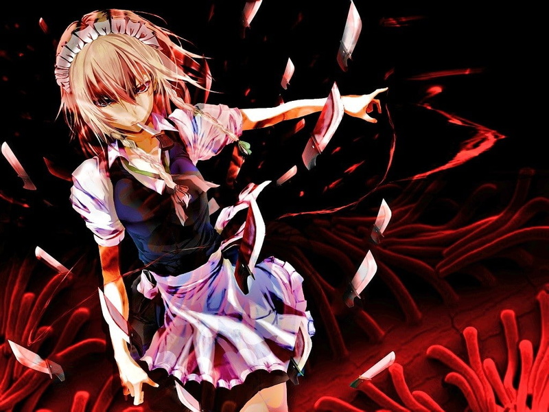 motion, one person, stage, front view, full length, women, 480P, performance, festival, arts culture and entertainment, Izayoi Sakuya, red, lifestyles