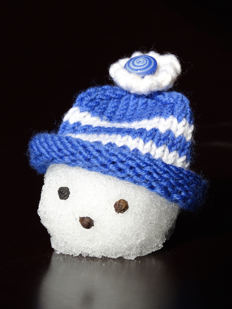 Snowman, blue, toy, textile, studio shot, Snow Man, representation, 5K, black background, snowman head, cold temperature, craft, cap, warm clothing, no people