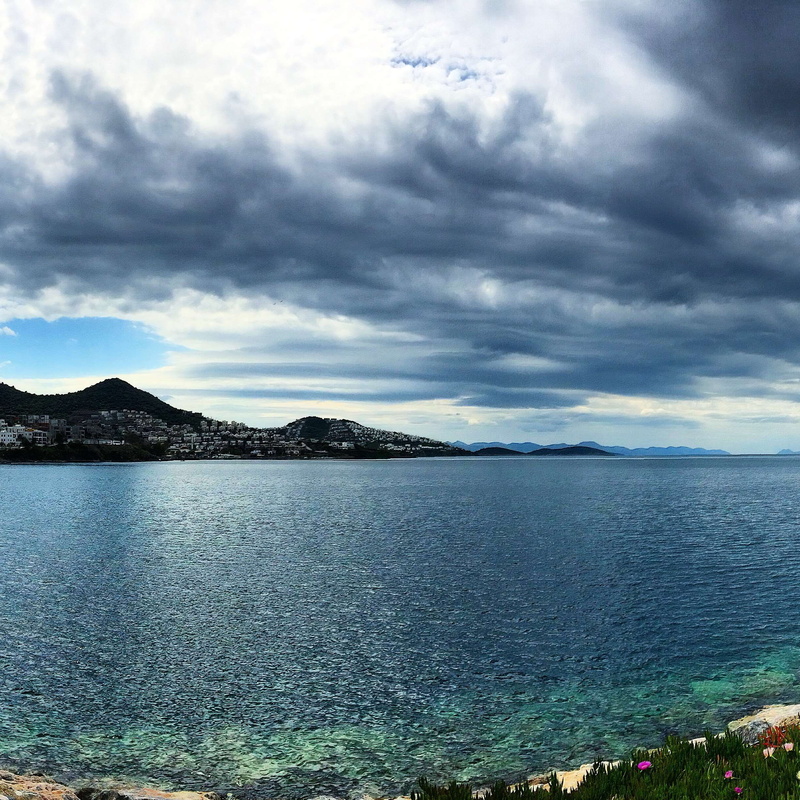 tranquil scene, cloud - sky, mountain, outdoors, idyllic, overcast, day, bay, sea, tranquility, no people, water, bodrum turkey, 1080P, scenics - nature