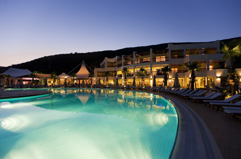 luxury, illuminated, swimming pool, pool, latanya bodrum beach resort 4k hi def, nature, wealth, no people, travel destinations, outdoors, reflection, building