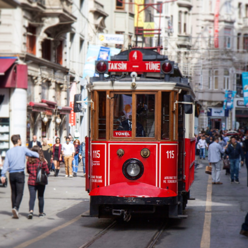 street, people, istiklal, istanbul, built structure, tram, incidental people, focus on foreground, city, land vehicle, pedestrian street, women, turkey